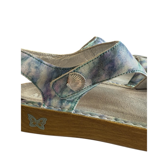 Alegria Kendra Leather T Strap Sandals Blue Pattern Size 8-8.5 - Picture 4 of 8